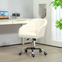 HOMCOM Homeoffice Stuhl, Ergonomisch Schreibtischstuhl mit Wippfunktion, Teddysamtoptik 56 x 61 x 86 cm Cremeweiß(m-10)
