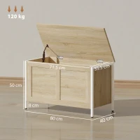 HOMCOM Baúl de Almacenaje para Dormitorio 95 L con Tapa Banco de Almacenaje con Bisagra de Seguridad 80x40x50 cm Roble(m-3)