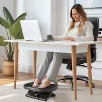 HOMCOM Apoio para os Pés com Superfície Texturizada Inclinação de 0-30° Massagem e Altura Ajustável em 3 Níveis 45x34x10-16,5 cm Cinza(m-10)