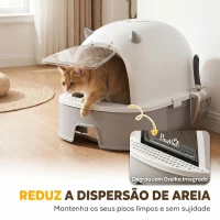 PawHut Caixa de Areia para Gatos L com Tampa Superior Removível, Tabuleiro em Aço Inoxidável, Porta Frontal e Pá, Cinzento(m-6)