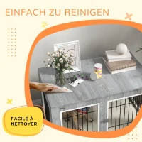 PawHut Hondenkooi Hondenbench met wasbaar kussen, 2 sloten, 90 cm x 58 cm x 65 cm, Grijs(m-7)
