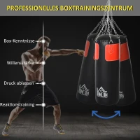HOMCOM Boxsack-Set Box-Set mit Boxhandschuhen Gefüllt Set für Erwachsene Jugendlichen Hanging Boxing Heavy Bag 16 KG Ø30 x 120 cm Schwarz+Rot(m-5)