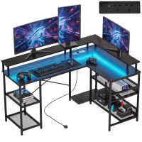 HOMCOM L Shaped Gaming Desk with LED Lights and Power Outlets, 150cm Corner Computer Desk for Small Space, Black(m-14)