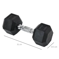 HOMCOM Rubber Dumbbell Sports Hex Weights Sets Home Gym Fitness Hexagonal Dumbbells Kit Weight Lifting Exercise (2 x 10kg)(m-3)