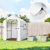 Outsunny Small Greenhouse with Raised Garden Bed, Galvanised Walk-in Greenhouse with Roll Up Windows, 141 x 141 x 190 cm, White(m-3)