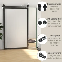 HOMCOM Schuifdeurset, stil & soepel, voor hout- & cementmuren, 244cm, Staal, Zwart(m-6)