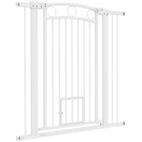 PawHut 106 cm Hoog Huisdierhek met Verstelbare Breedte en Geïntegreerde Kattendeur, voor Trappen en Deurkozijnen, Wit(m-10)
