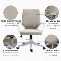 Vinsetto Silla de Escritorio Giratoria Silla de Oficina Basculante con Reposabrazos y Altura Ajustable 62x69x92-100 cm Beige(m-6)