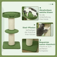 PawHut Katzenbaum  91cm Spielbaum mit Katzenbett, Plattform Lammwolle Grün(m-5)