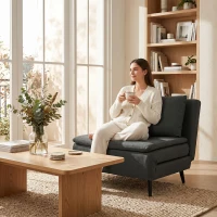 HOMCOM Slaapfauteuil, 3-in-1 inklapbare linnen-slaapfauteuil met verstelbare rugleuning, S-veren, metalen poten, Donkergrijs(m-9)