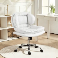 HOMCOM Cadeira de Escritório com Rodas Cadeira para Secretária com Função Inclinável Assento Amplo Sem Braços 60x65x83-93 cm Branco(m-10)