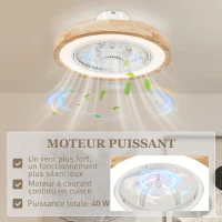 HOMCOM Ventilateur de plafond réversible avec lumière et télécommande 6 vitesses, minuterie, luminosité réglable, bois naturel(m-6)