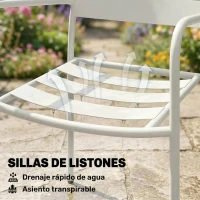 Outsunny Conjunto de Jardín Exterior de 3 Piezas de Acero Galvanizado con 2 Sillas y Mesa de Vidrio Templado Blanco(m-6)