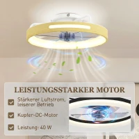 HOMCOM Deckenventilator mit Licht und Fernbedienung, 49 cm LED-Deckenventilator mit 3 Farbtemperaturen, natürliches Holzfinish(m-6)