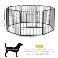 PawHut Recinto per Cani di Media Taglia a 8 Pannelli Modulabili da 80x1.5x80 cm, Box per Cani e Cuccioli Pieghevole con Porta in Acciaio con 8 Picchetti, Nero(m-3)