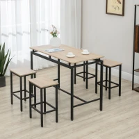 HOMCOM Bartisch, Barhocker, 5-teiliges Set, Industrial Design, Stahlrahmen, Eiche+schwarz, 120 x 60 x 90cm(m-2)