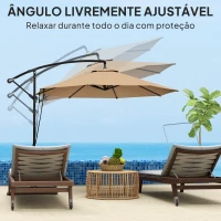 Outsunny Chapéu de Sol Excêntrico Ø 290 cm Chapéu de Sol de Jardim com Base Cruzada Capa de Proteção e Corda de Vento Cáqui(m-6)