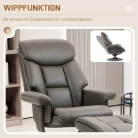 HOMCOM Relaxfauteuil met voetenbank, verstelbare rugleuning, kunstleer, tot 150 kg, grijs(m-5)