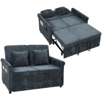 HOMCOM 2 Seater Sofa Bed 3-in-1 Convertible Chenille Pull Out Sleeper Sofa with 5-Position Adjustable Backrest, Dark Blue(m-14)