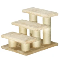 PawHut Pet Stairs 3-step Pet Ladder Cat dog Stairs Climb Ladder Cat Tree, Beige(m-10)
