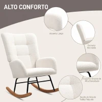 HOMCOM Cadeira de Baloiço em Tecido Teddy com Apoios de Braços, Acolchoado Espesso e Pés de Madeira, Creme(m-5)