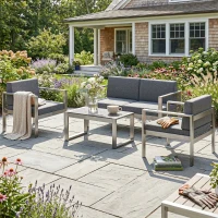 Outsunny 4 Seater Garden Furniture Set, Extra Wide Deep Garden Sofa Set with Olefin Cushions, Brushed Aluminium Frame, Dark Grey(m-10)