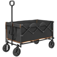 Outsunny 160L Festival Trolley on Wheels, Folding Camping Trolley Cart w/ Tailgate, 100kg Heavy Duty Garden Collapsible Folding Wagon w/Adjustable Handle, Carry Bag for Beach Picnic, Black and Orange(m-11)