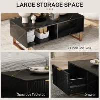 HOMCOM Elegant Marble Effect Storage Coffee Table - Black(m-5)