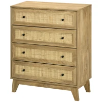 HOMCOM Cómoda com 4 Gavetas Cómoda de Madeira com Gavetas de Vime e Pés Elevados 80x35x95cm Madeira(m-13)