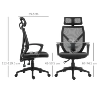 Vinsetto High Back Home Mesh Office Chair Swivel Reclining w/ Lumbar Support Height Adjustable Free Moving Suitable For Working Relaxing Black(m-3)