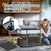 PawHut Parque para Cães e Gatos, Cercado Dobrável Portátil para Cachorros, Coelhos e Porquinhos-da-Índia em Tecido Oxford 84x64x53 cm Cinzento(m-6)