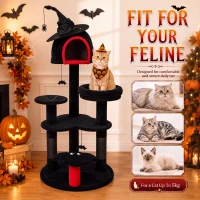 PawHut Gothic Cat Tree, 155cm Cat Tower for Indoor Kittens, Multi-Level Stable Kitten Activity Centre, Black, Halloween(m-8)