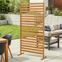 Outsunny Sichtschutz aus Holz 80 x 170 cm Raumteiler mit Standfuß Lamellen, freistehender Raumtrenner Braun(m-2)