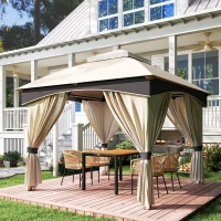 Outsunny Gazebo da Giardino 3x3m in Acciaio con Doppio Tettuccio e Tende, Beige e Grigio(m-10)
