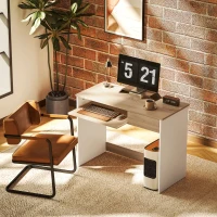 HOMCOM 100cm Compact Computer Desk with Keyboard Tray, Home Office Desk with Drawer for Bedroom Study, Oak(m-10)