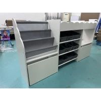 AIYAPLAY Móvel de armazenamento de brinquedos infantil com estante, 8 cestos de tecido, 2 gavetas com rodízios e prateleiras abertas, branco(m-5)