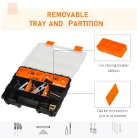 DURHAND Set Of 4 Plastic DIY Tool Storage Boxes w/ Inside Dividers Locking Lids Home Garage Organisation Stacking Arts Crafts Bolts Black Orange(m-5)