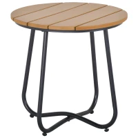 Outsunny Mesa Redonda de Jardín con Diseño de Listones y Patas Ajustables para Terraza Balcón y Jardín Ø49x48 cm Madera y Negro(m-1)
