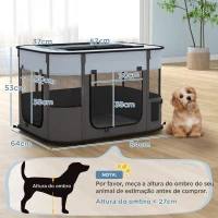 PawHut Parque para Cães e Gatos, Cercado Dobrável Portátil para Cachorros, Coelhos e Porquinhos-da-Índia em Tecido Oxford 84x64x53 cm Cinzento(m-3)