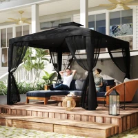 Outsunny 3 x 3 m Metal Gazebo, Garden Pavillion, Double Roof Outdoor Canopy Shelter with Mesh Sidewalls, Black(m-10)