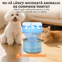 PawHut Fântână pentru Pisici de 2,5L cu Lumină LED și 2 Moduri de Flux, din Oțel Inoxidabil, 19,4x19,4x18,7 cm, Argintiu(m-6)