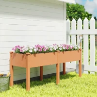 Outsunny Floreira Elevada de Madeira 184x59x76,5 cm com 6 Orifícios de Drenagem para Cultivo Plantas Flores Castanho(m-10)