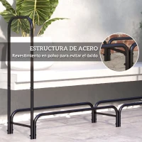 Outsunny Estante de Leña con Funda Oxford 600D de Metal Robusto Ajustable Carga 200 kg para Interior Exterior 180x36x99 cm Negro(m-6)