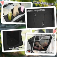 PawHut Carrinho Dobrável para Cães Pequenos com Cesta de Armazenamento Suportes para Copos Rodas e Almofada Lavável 77x44x102 cm Preto(m-8)
