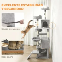 PawHut Árbol Rascador Grande para Gatos 192 cm con 3 Camas 2 Casitas 2 Hamacas Escalera Rascadora Postes de Sisal Gris Claro(m-6)