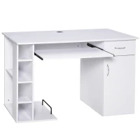 HOMCOM Scrivania per PC Ergonomica con Mensole, Armadietto, Cassetto e Piano Tastiera Estraibile, Bianca, 120x60x74cm(m-19)