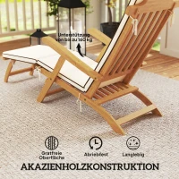 Outsunny Opvouwbare Houten Zonnebed Tuinligstoel met Voetensteun, Matras, tot 160 kg Belastbaar Teak(m-6)
