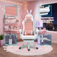 Vinsetto Cadeira Gaming Giratória de Couro PU com Altura Ajustável Inclinável 135° Apoio para a Cabeça 65x63x136-142 cm Rosa e Preto(m-9)