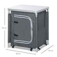 Outsunny Mobile Cucina da Campeggio con 2 Mensole e Sacca di Trasporto, in Alluminio e Tessuto Oxford 60x49x70cm Grigio(m-3)