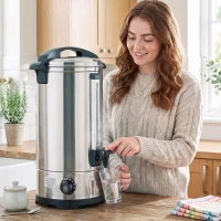 HOMCOM 24L Catering Urn, 2500W Stainless Steel Hot Water Boiler Dispenser with Thermostat, Keep Warm Function and Easy Pour Tap(m-10)